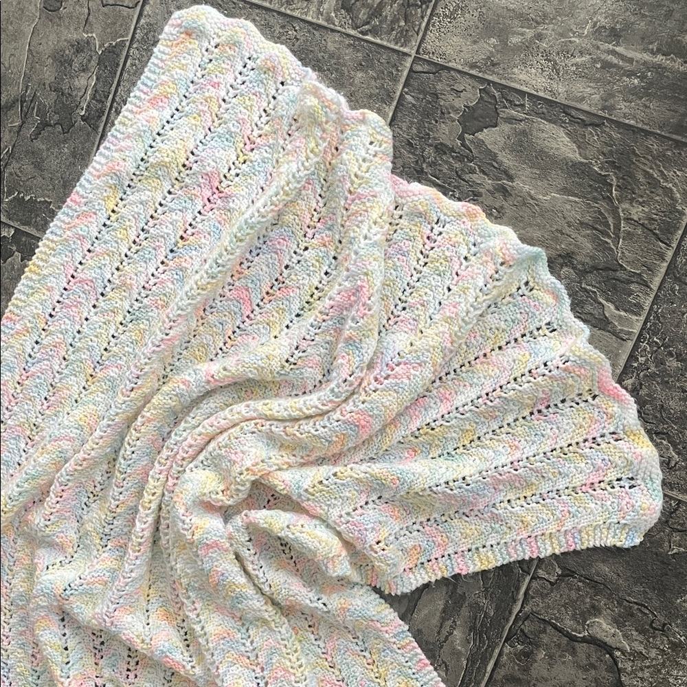 HANDMADE Colourful Rainbow Knit Blanket | Cozy Unisex Cottagecore Coastal Baby